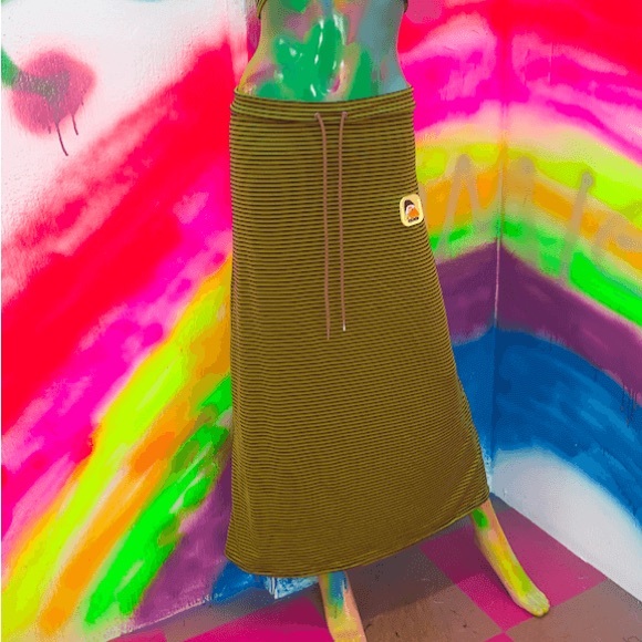 Omighty Shroom Skirt in Olive Stripes Maxi, Size Small - Picture 3 of 11